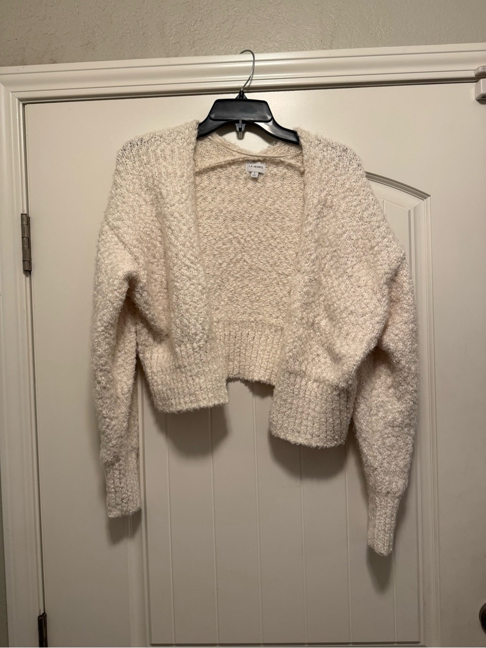 LA Hearts PacSun Cream Cropped Open Front Knit Cardigan Sweater Size L